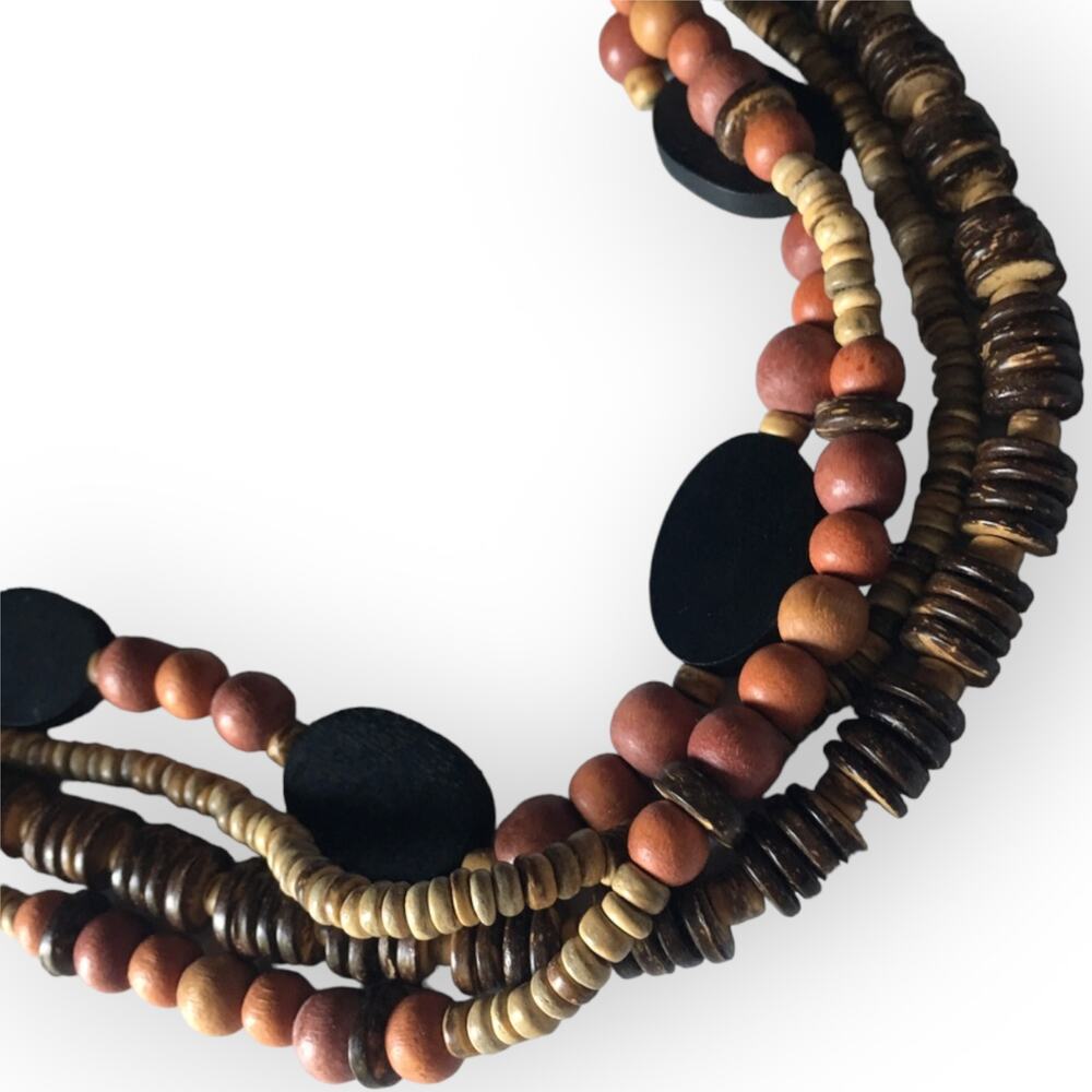 Gorgeous warm wooden bead multi-strand statement necklace